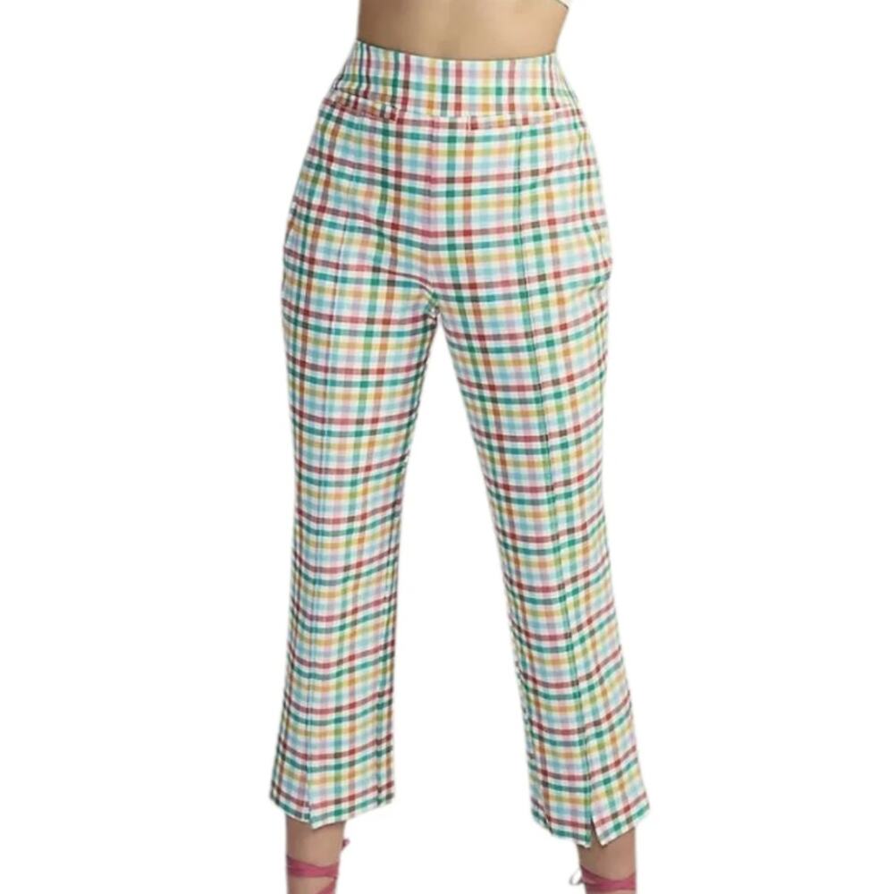Anthropologie Maeve Gingham Capri Pants Multicolor Plaid High Waist Size 12
